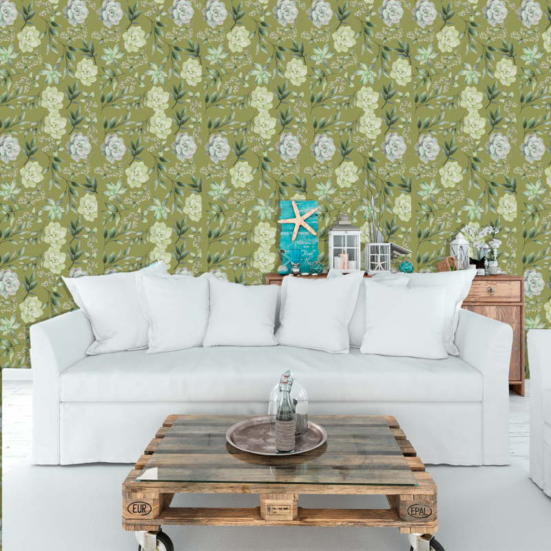 Green Succulent Floral Wallpaper