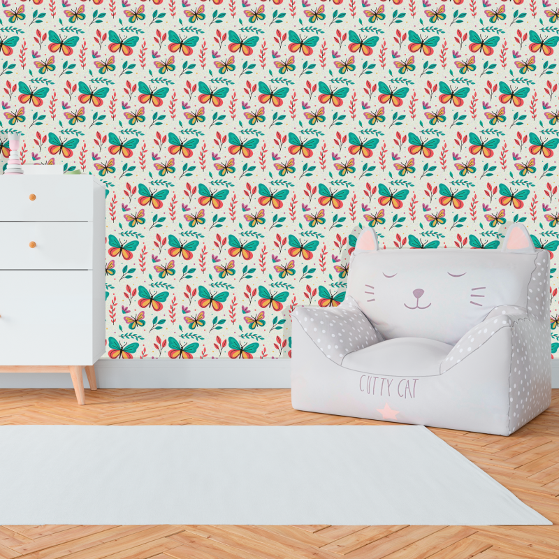 Childish Multicoloured Butterfly Wallpaper