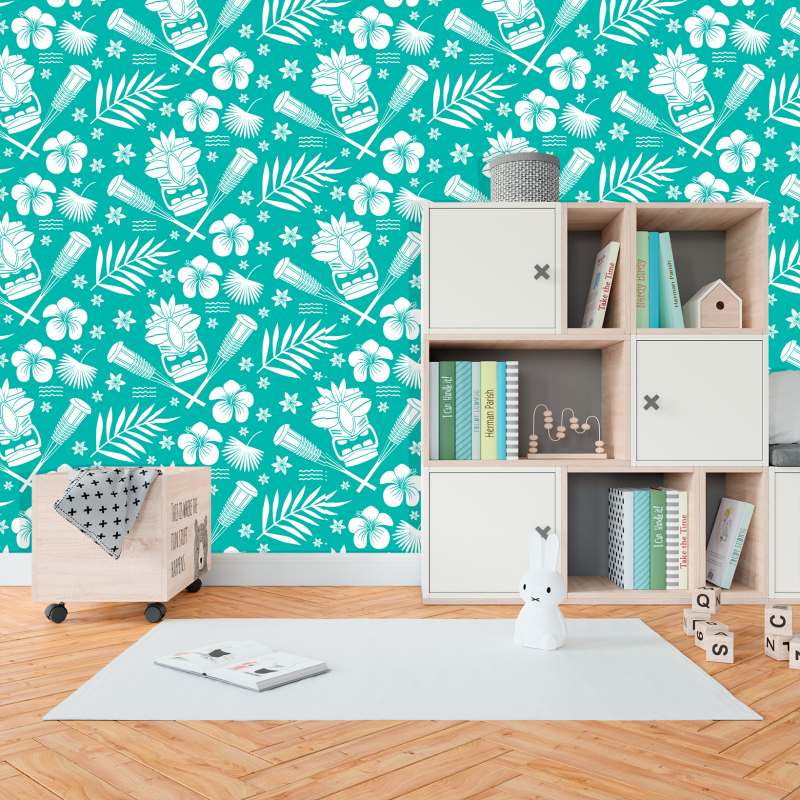 Papier peint jeunesse hawaïen turquoise