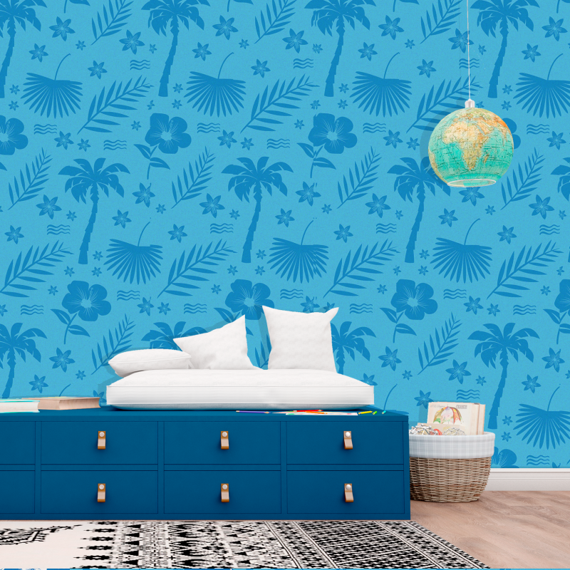 Papier peint jeunesse tropical bleu