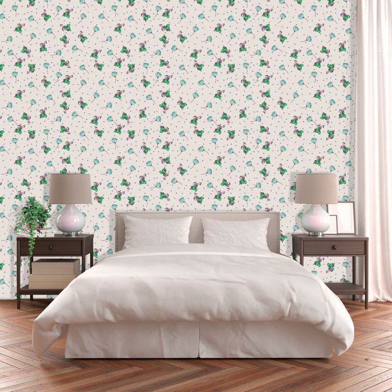 Floral Wallpaper with Green Roses