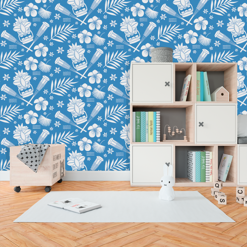 Papier peint enfant Hawaïen Bleu