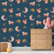 Children's Wallpaper - Nocturnal Animals Blue