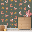 Children's Room Wallpaper Nocturnal Animals Green