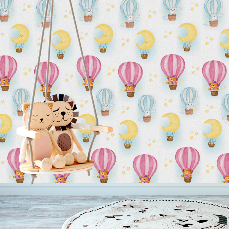 Kinderzimmer Tapete mit Luftballons und Tieren