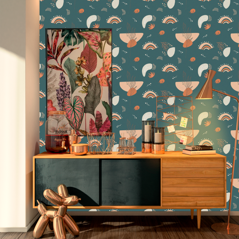 Papier peint Boho Juvenile Bleu et Orange