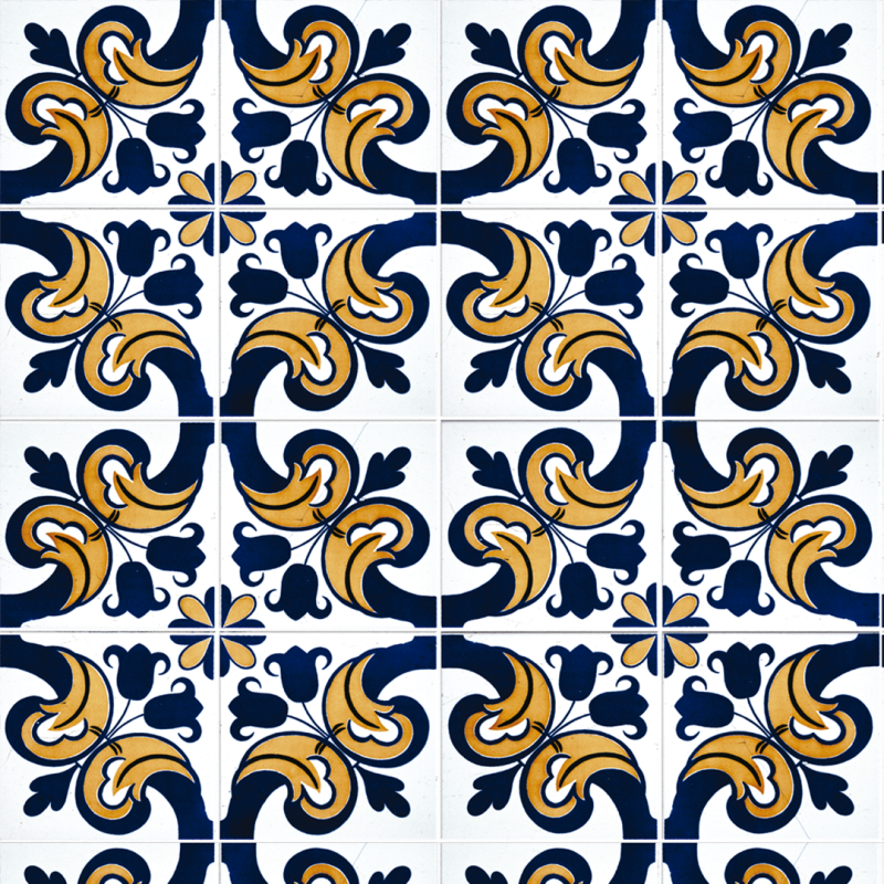 Blue and Mustard Tiles Wallpaper