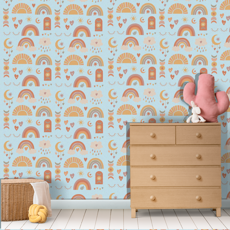 apier peint Boho Bleu pour jeunes