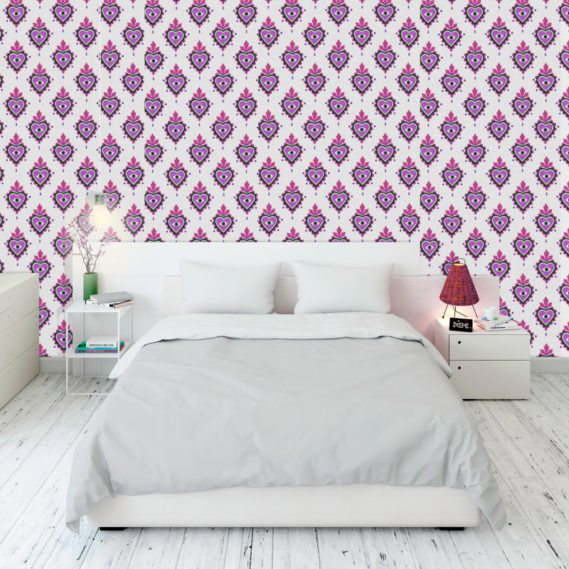 Papier peint Jeune Cœurs Violets