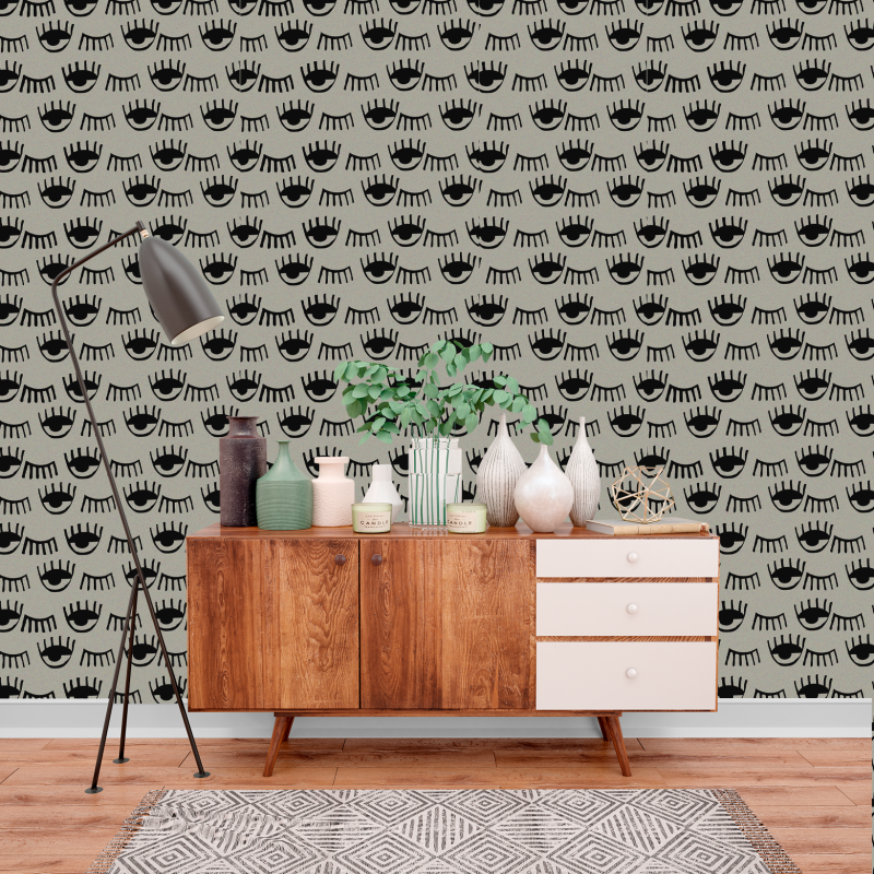 Papier peint juvénile Yeux Noir et Gris