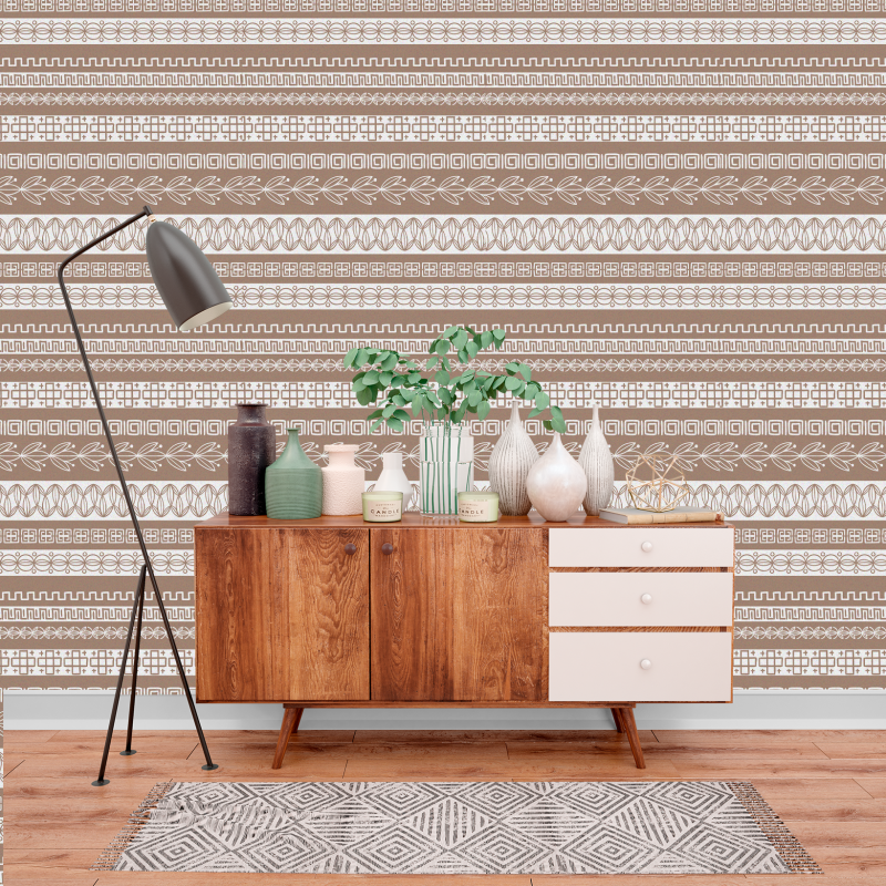 Braune Bohème-Gestreifte Tapete