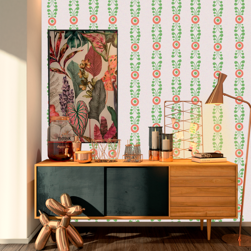 Papier Peint Floral Vertical en Rose