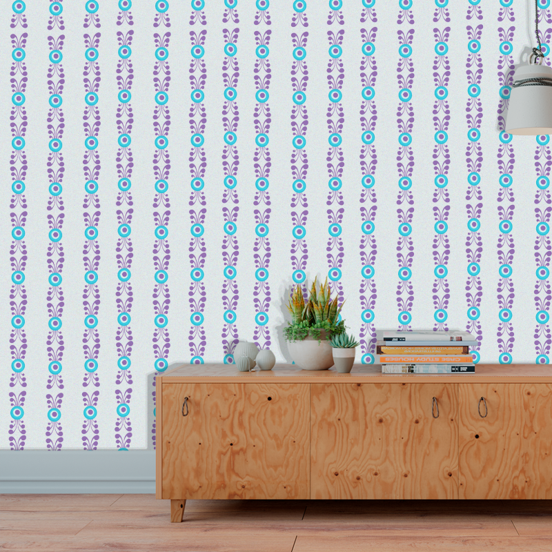 Papel Pintado Floral Vertical en Azul pastel