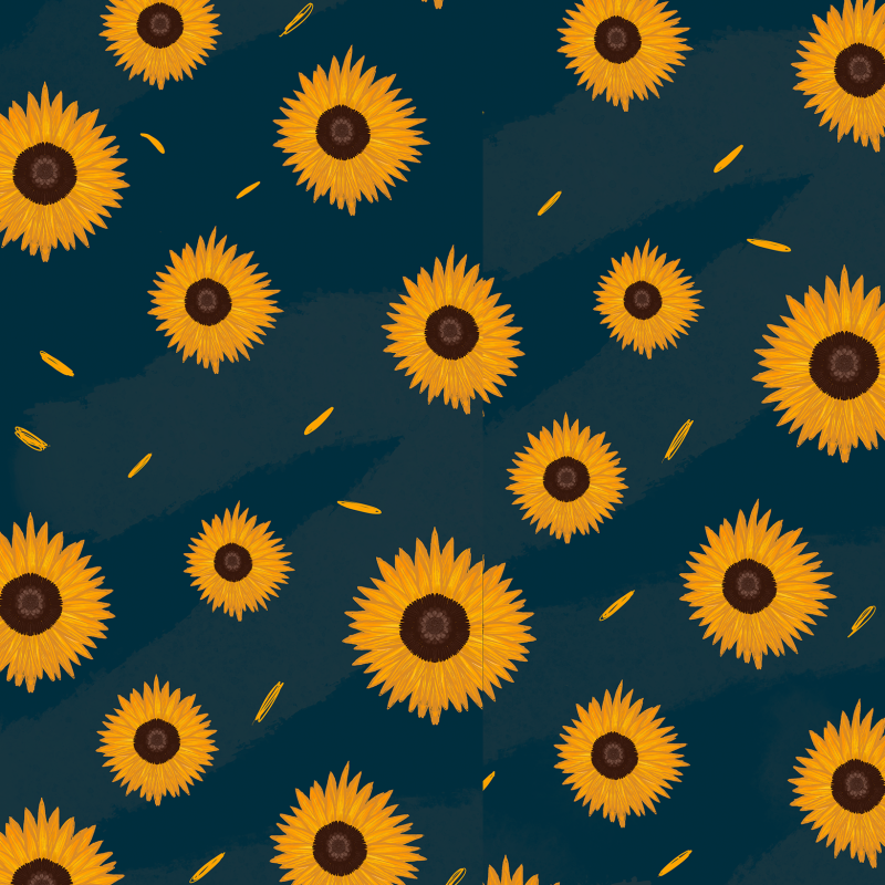 Floral Sunflowers Blue Wallpaper