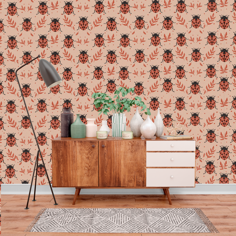 Papier Peint Animal Scarabée Rose