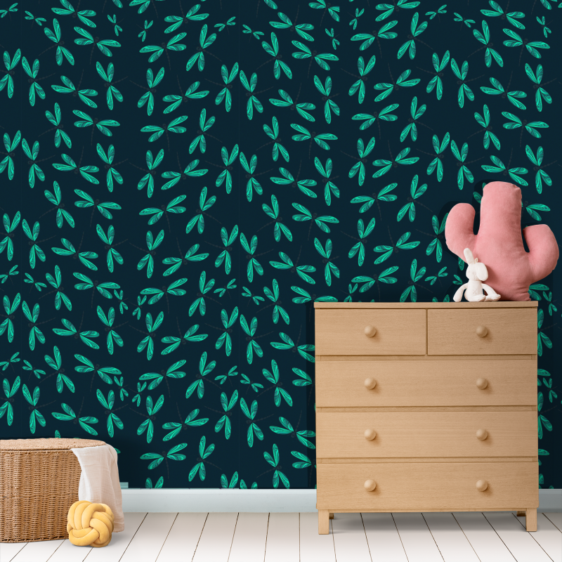 Papier Peint Animal Libellules Bleu