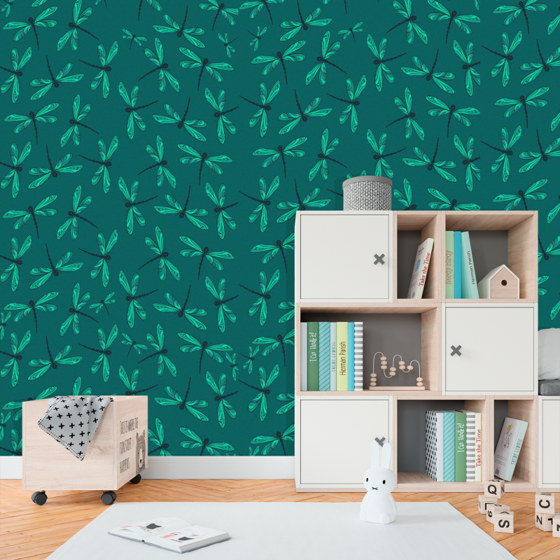 Papier Peint Animal Libellules Vert