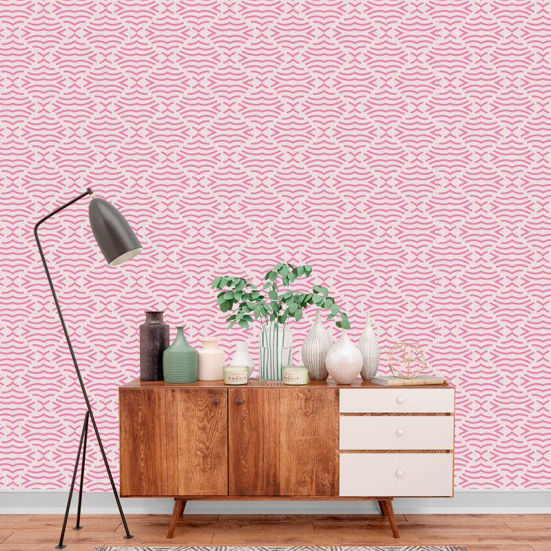 Papier peint géométrique courbes rose