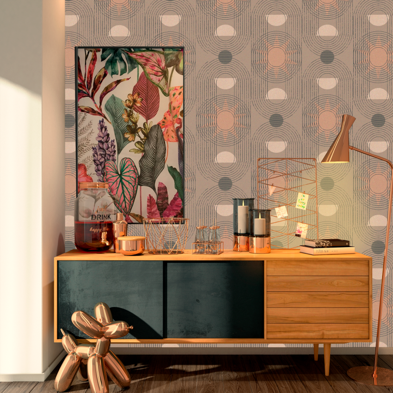 Carta da parati geometrica boho al caffè