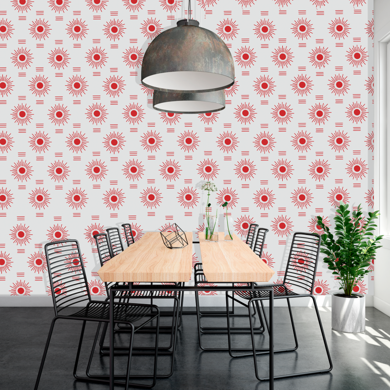 Papier peint géométrique soleil rouge