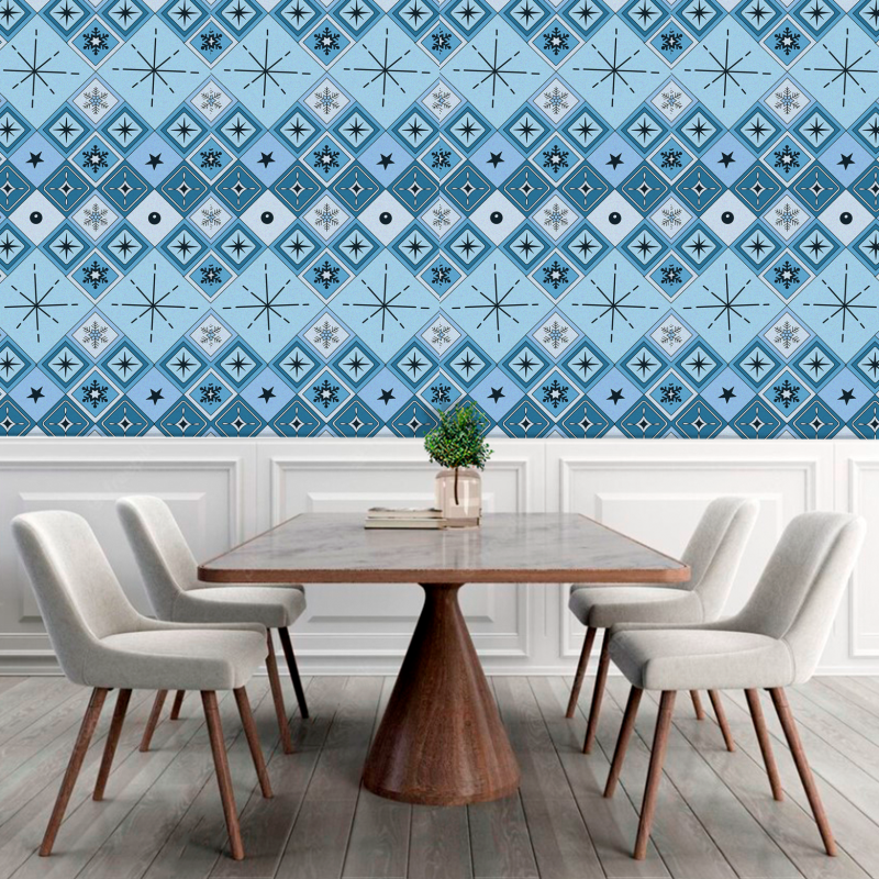 Wallpaper Tiles Snow Blue