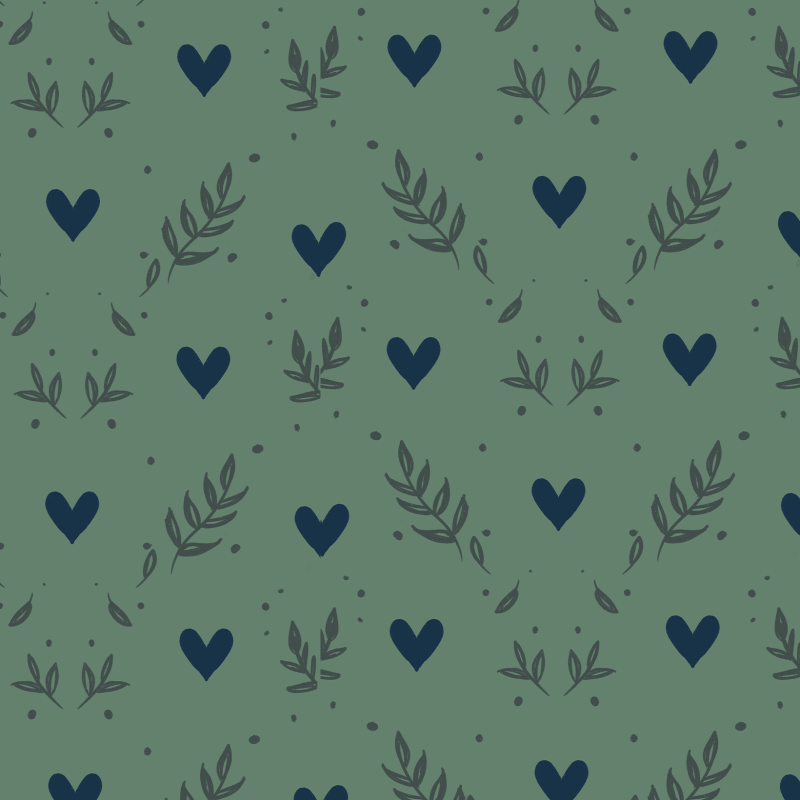 Victorian Wallpaper Hearts Green and Blue