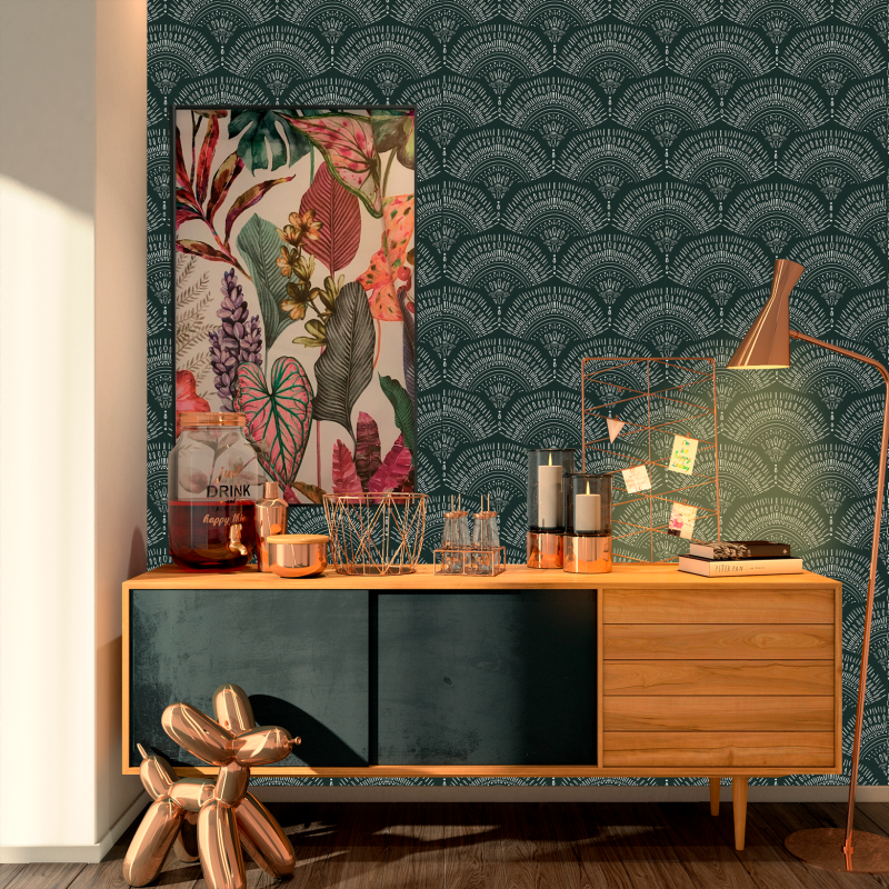 Papier Peint Victorien Boho Vert