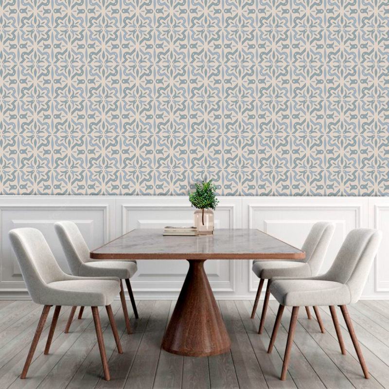 Papier Peint Carreaux Floral Beige