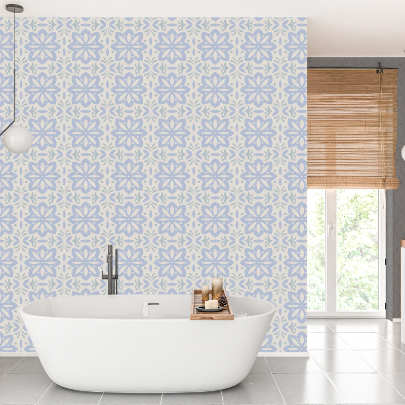 Wallpaper Tiles Floral Lilac