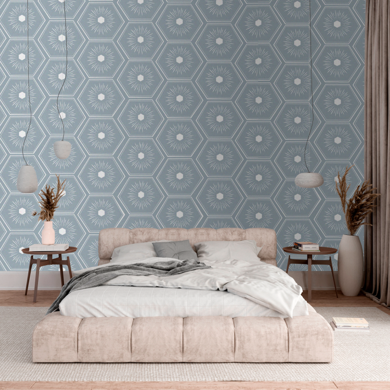 Carta da Parati Piastrelle Geometriche Blu