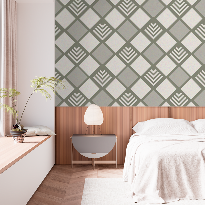 Papel Pintado Geométrico Azulejos Verde