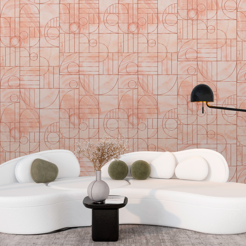 Papel Pintado Geométrico Marmol Rosa