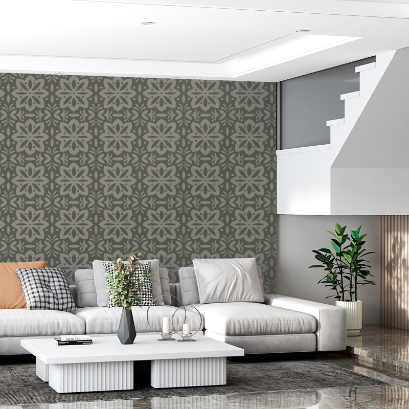 Papier Peint Victorien Floral Vert Olive