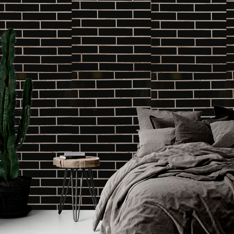 Papel Pintado Ladrillo Negro Liso