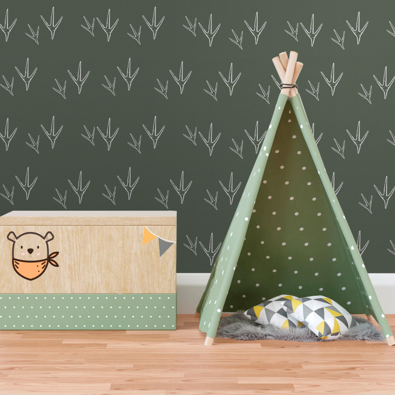 Carta da parati per bambini con impronte di Pterodattilo Verde