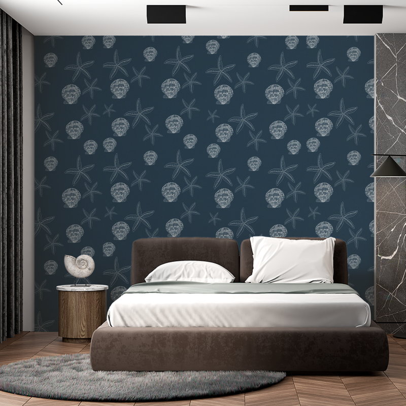 Carta da Parati Animale Conchiglie Marine Blu