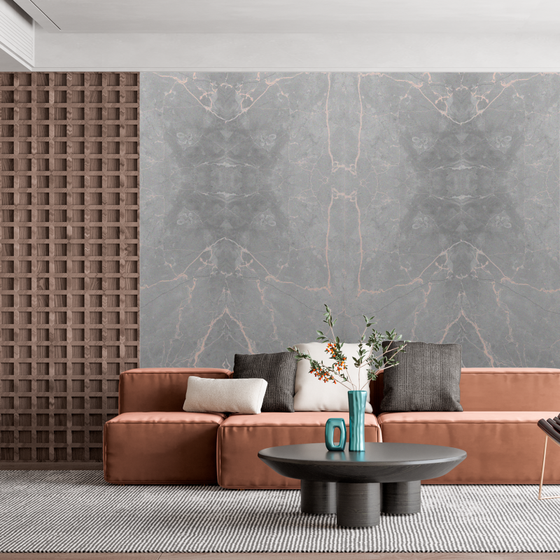 Grey Marble Wallpaper with Pink Veins