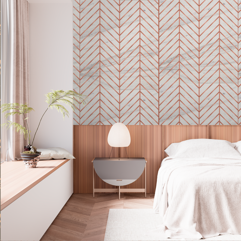 Papel Pintado Zig Zag Luxury Oro Rosa