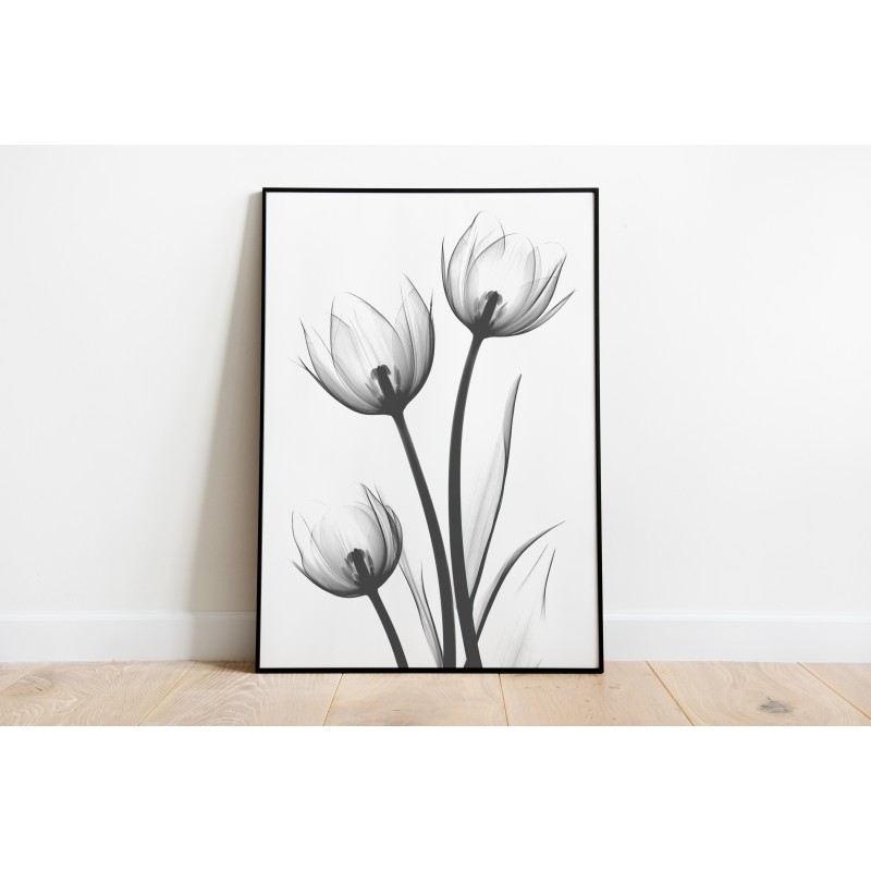 Lámina Decorativa Floral Blanco y Negro