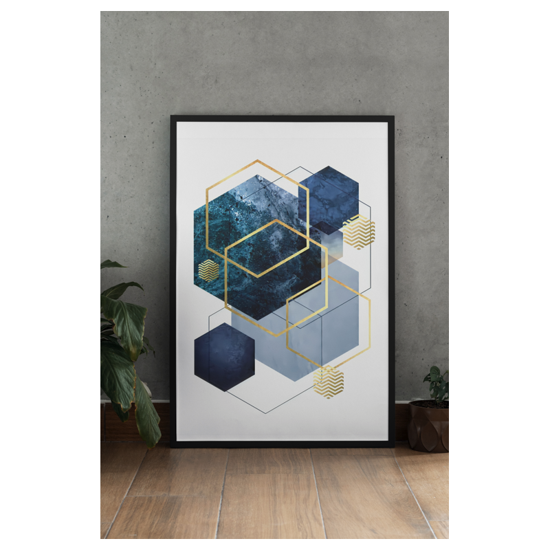 Blaue Geometrische Dekorative Druckgrafik