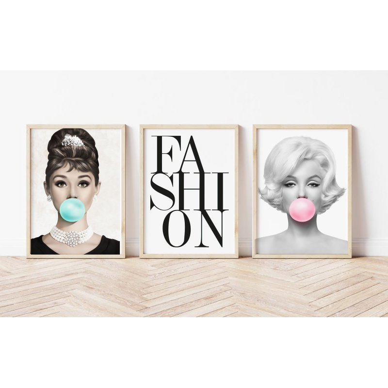 Affiche décorative Marilyn Monroe et Audrey Hepburn Bubble Gum