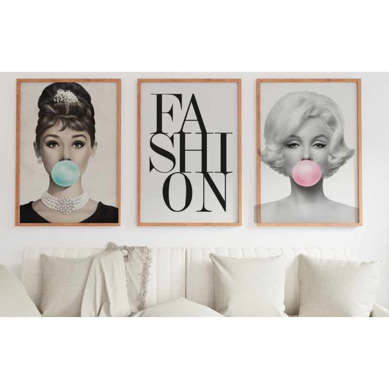 Lámina Decorativa Marilyn Monroe y Audrey Hepburn Bubble Gum