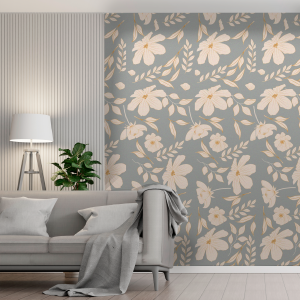 Papel Pintado Floral Gris