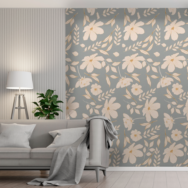 Papier Peint Floral Gris