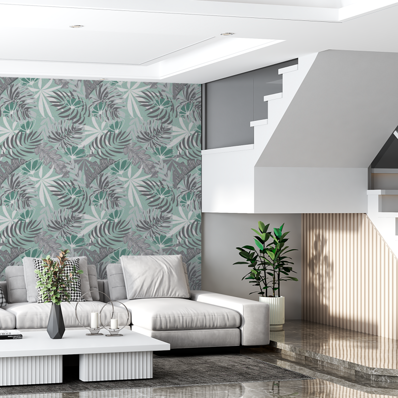 Papier peint floral tropical vert menthe