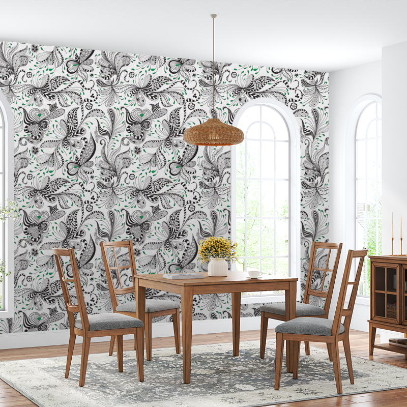 Papel Pintado Floral Abstracto Verde