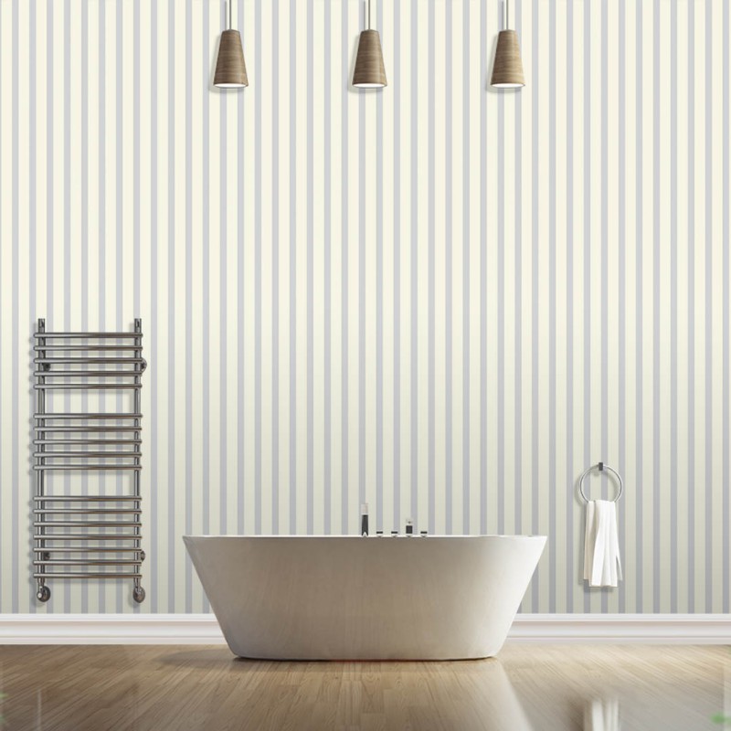 Creama and grey striped wallpaper