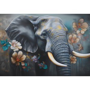 Murale éléphant avec fleurs