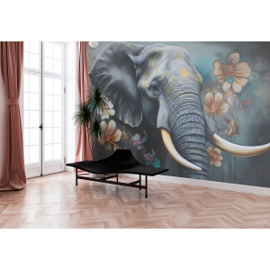 Fotomural Elefante Con Flores