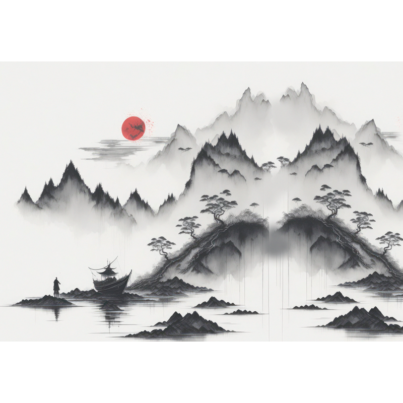 Fantasie Japanische Berge Wandgemälde